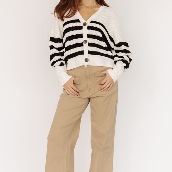 Baltic Born Gracie Knit Cardigan | Ivory + Black Stripe Size MM - Picture 2 of 5